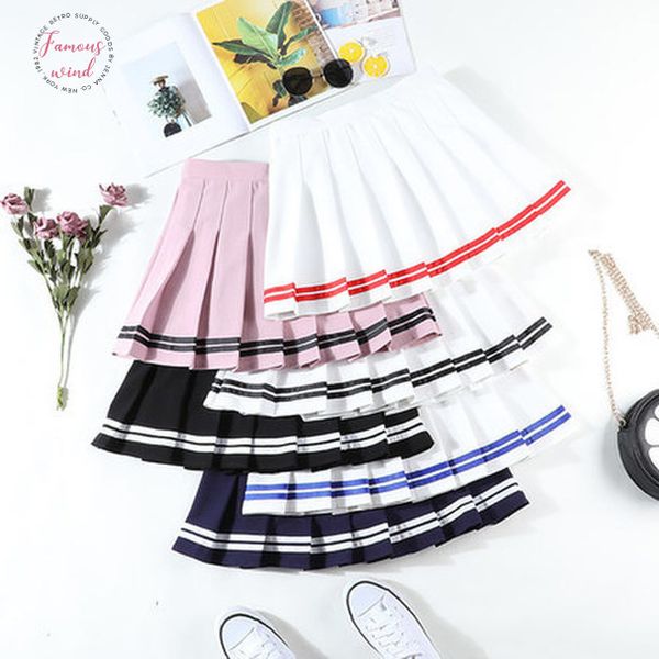 four colors high waist a line solid women skirt striped stitching sailor pleated skirt elastic waist sweet girls dance skirt a line, Black
four colors high waist a line solid women skirt striped stitching sailor pleated skirt elastic waist sweet girls dance skirt a line, Black