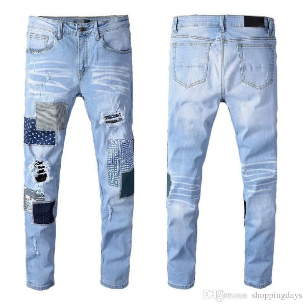 designer mens jeans distressed ripped biker slim fit motorcycle biker denim for men square patches hip hop skinny jeans, Blue
designer mens jeans distressed ripped biker slim fit motorcycle biker denim for men square patches hip hop skinny jeans, Blue