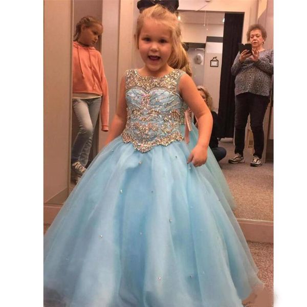 lovely ball gown toddler girls pageant dresses beaded rhinestones flower girl dress tulle lace-up back sequined first communion gowns, White;blue
lovely ball gown toddler girls pageant dresses beaded rhinestones flower girl dress tulle lace-up back sequined first communion gowns, White;blue