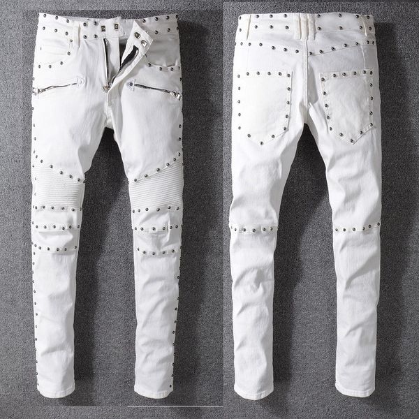 new 2020 arrival famous fashion brand men's washed pleated design casual white slim biker jeans man moto rivet denim jeans pants trouse, Blue
new 2020 arrival famous fashion brand men's washed pleated design casual white slim biker jeans man moto rivet denim jeans pants trouse, Blue