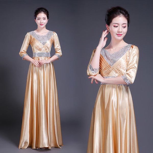 2019 new high-end atmospheric women's seven-quarter sleeve dress slim chorus group stage performance host sequin clothing, Black;red
2019 new high-end atmospheric women's seven-quarter sleeve dress slim chorus group stage performance host sequin clothing, Black;red
