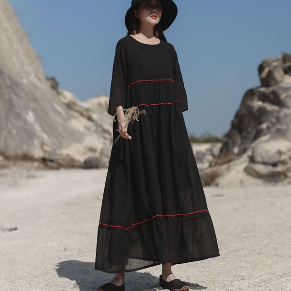 johnature women cotton linen dresses o-neck seven sleeve a-line robes 2020 spring new solid colour striped women casual dresses, Black;gray
johnature women cotton linen dresses o-neck seven sleeve a-line robes 2020 spring new solid colour striped women casual dresses, Black;gray