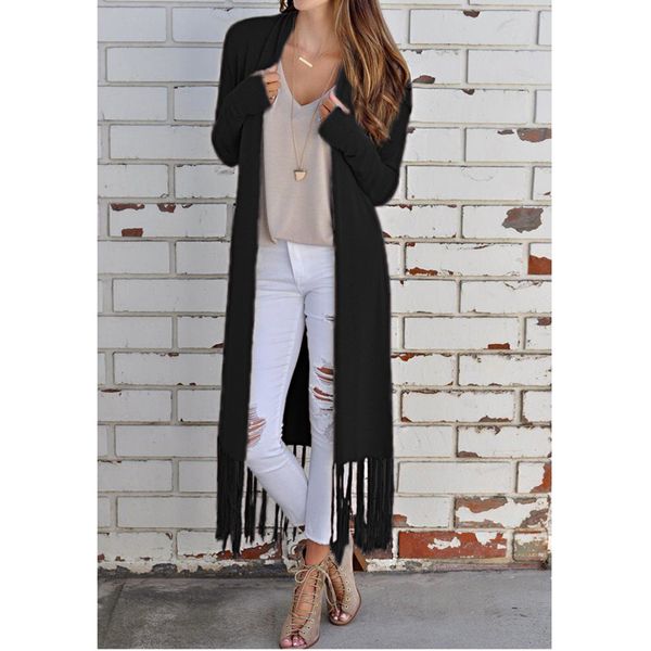 long sleeve tassel cardigan jacket coat for women long blusas fashion 2019 autumn jacket outwear cover up, Black;brown
long sleeve tassel cardigan jacket coat for women long blusas fashion 2019 autumn jacket outwear cover up, Black;brown