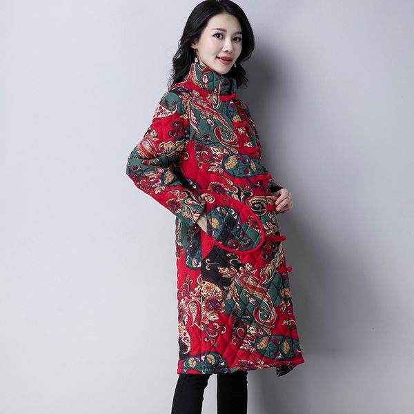 p shoot 2019 autumn and winter new style ethnic-style retro large size cotton linen printed mid-length thick cotton overcoat, Blue;black
p shoot 2019 autumn and winter new style ethnic-style retro large size cotton linen printed mid-length thick cotton overcoat, Blue;black