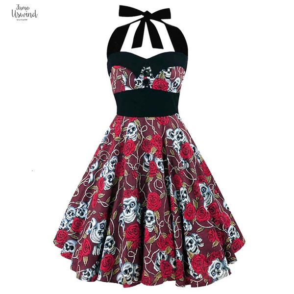 women floral pin skull print off shoulder halter dress vintage hepburn style new up rockabilly vestido, Black;gray
women floral pin skull print off shoulder halter dress vintage hepburn style new up rockabilly vestido, Black;gray