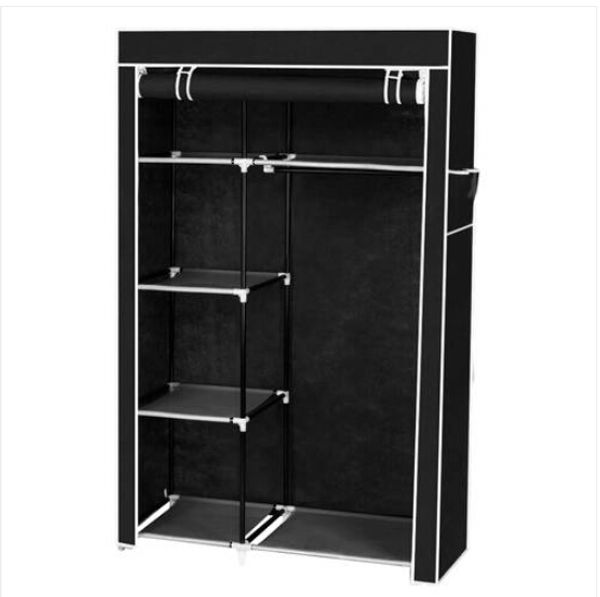 64" Portable Closet Storage Organizer Wardrobe Clothes Rack With Shelves Black