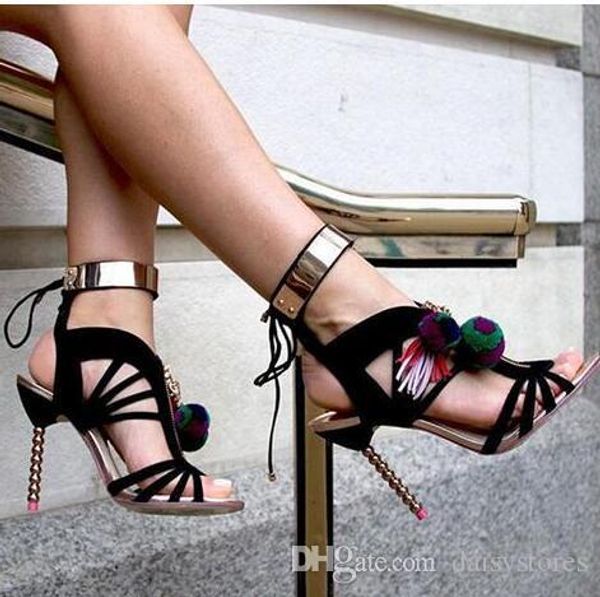 pom pom sandal strappy caged vamp front zip tassel golden metal plate lace-up ankle tie fashion sandals shoes woman ship, Black
pom pom sandal strappy caged vamp front zip tassel golden metal plate lace-up ankle tie fashion sandals shoes woman ship, Black