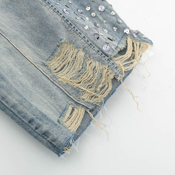 spring summer casual womens high waisted patchwork sequins flower hole denim trousers ,woman wide leg ankle length jeans patns, Blue
spring summer casual womens high waisted patchwork sequins flower hole denim trousers ,woman wide leg ankle length jeans patns, Blue