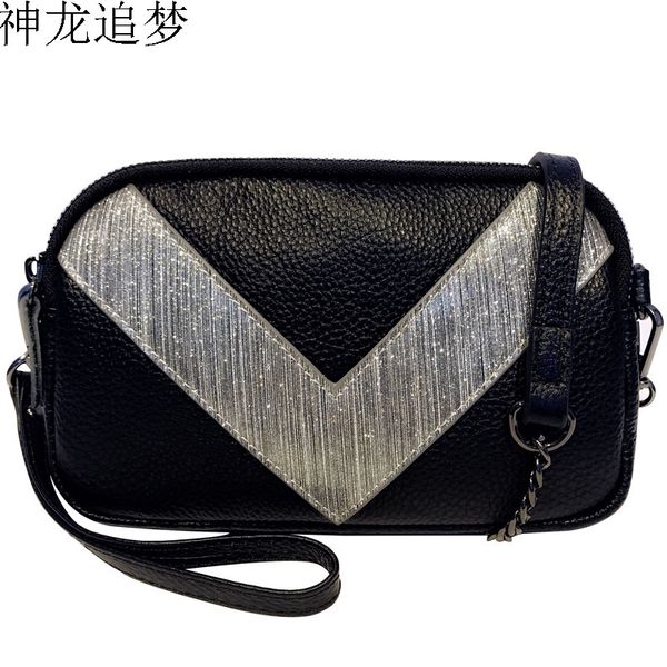 натуральная кожа дикий темперамент женские клатчи прилив двойной молнии небольшая сумочка v письмо коровья кожа мини сумка