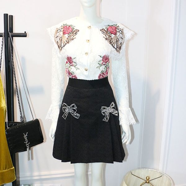 celebrity fashion designers 2 pcs set women skirt sets 2018 autumn women runway set flower embroidery lace skirt suit sets, Gray
celebrity fashion designers 2 pcs set women skirt sets 2018 autumn women runway set flower embroidery lace skirt suit sets, Gray