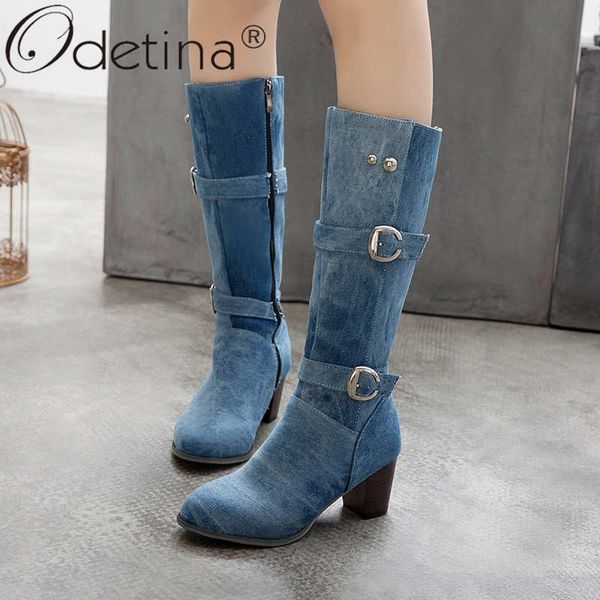 odetina fashion women chunky block mid heel buckle strap mid calf boots winter comfort denim boots metal decoration plus size 48, Black
odetina fashion women chunky block mid heel buckle strap mid calf boots winter comfort denim boots metal decoration plus size 48, Black