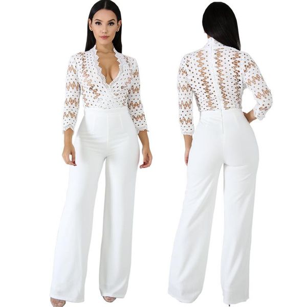 casual hollow out lace jumpsuit romper women wide leg high waist long playsuit 2019 elegant lady solid office workwear openwork jumpsuit, Black;white
casual hollow out lace jumpsuit romper women wide leg high waist long playsuit 2019 elegant lady solid office workwear openwork jumpsuit, Black;white