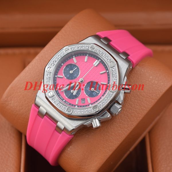fashion pink women designer watches diamond bezel quartz vk movement subdial work chronograph rubber strap folding clasp lady watch 26231st, Slivery;brown
fashion pink women designer watches diamond bezel quartz vk movement subdial work chronograph rubber strap folding clasp lady watch 26231st, Slivery;brown