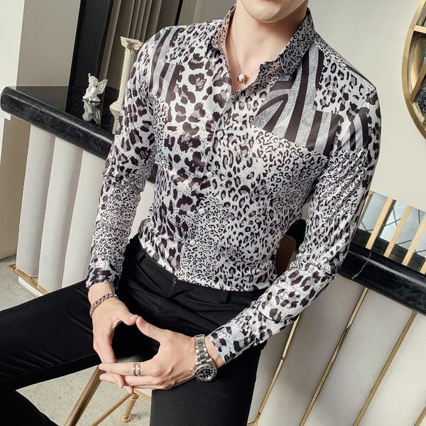 men's dress shirts 2021 autumn party club dj singer homem prom camisa masculina luxury leopard print shirt men long sleeve, White;black
men's dress shirts 2021 autumn party club dj singer homem prom camisa masculina luxury leopard print shirt men long sleeve, White;black