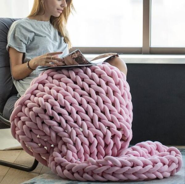 

вязаное одеяло ручной работы из толстой пряжи толстая пряжа мериносовая шерсть объемное вязаное одеяло теплый зимний диван-кровать декор для