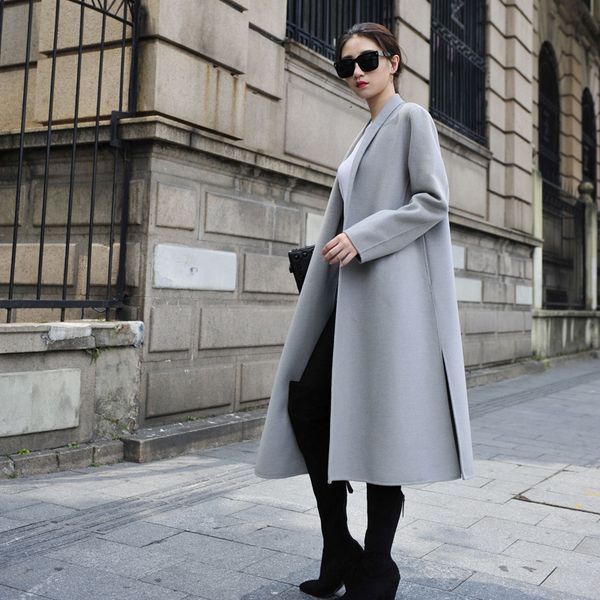 titotato winter elegant women's blend coat long lapel pockets belted overcoat open stitch wool loose solid color coat split thin, Black
titotato winter elegant women's blend coat long lapel pockets belted overcoat open stitch wool loose solid color coat split thin, Black