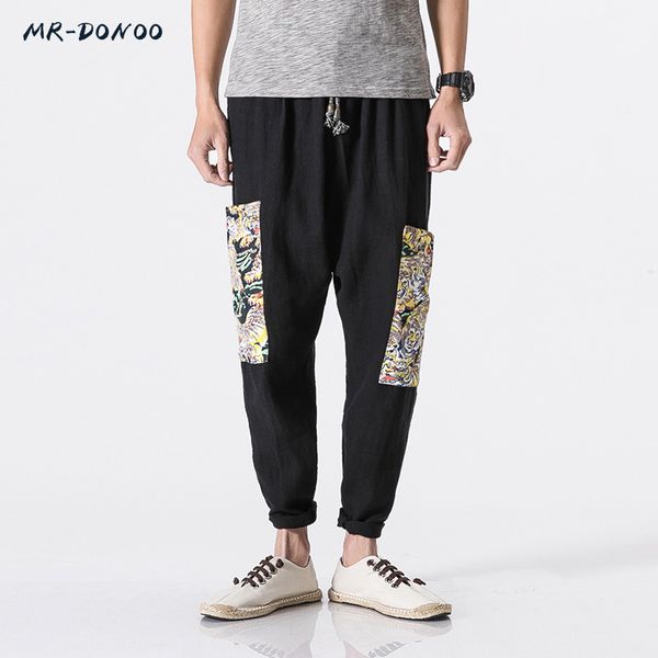 men's pants mrdonoo chinese traditional style cotton linen casual harem men tiger printed elastic waist loose trousers size m-5xl, Black
men's pants mrdonoo chinese traditional style cotton linen casual harem men tiger printed elastic waist loose trousers size m-5xl, Black
