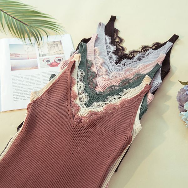 women lace camisole splicing double v-neck vest plain slim sling camis solid colors, White
women lace camisole splicing double v-neck vest plain slim sling camis solid colors, White