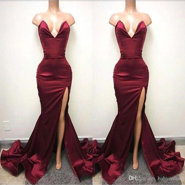 2019 burgundy mermaid prom dresses backless sweetheart high split long evening gowns ruched celebrity holiday african party gowns, Black
2019 burgundy mermaid prom dresses backless sweetheart high split long evening gowns ruched celebrity holiday african party gowns, Black
