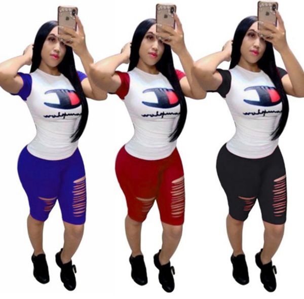 champions women hole summer short sleeve 2 piece set t-shirt shorts ripped crew neck casual clothes outfits pullover capris sports suit 2612, Gray
champions women hole summer short sleeve 2 piece set t-shirt shorts ripped crew neck casual clothes outfits pullover capris sports suit 2612, Gray