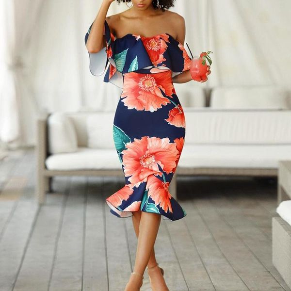 2018 Summer Women Elegant Casual Vintage Blue Trumpet Party Bodycon Dress Female Flounce Off Shoulder Floral Mermaid Dress
2018 Summer Women Elegant Casual Vintage Blue Trumpet Party Bodycon Dress Female Flounce Off Shoulder Floral Mermaid Dress
