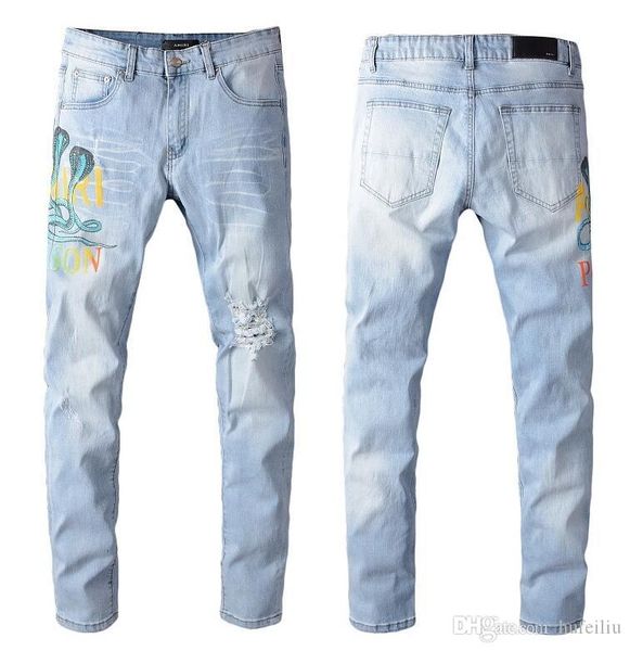 european standing men's jeans, men's jeans, a pair of skinny jeans and black embroidered skulls#0133, Blue
european standing men's jeans, men's jeans, a pair of skinny jeans and black embroidered skulls#0133, Blue