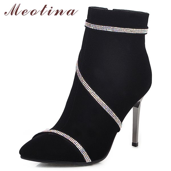 meotina winter ankle boots women zipper thin high heels short boots rhinestone pointed toe shoes lady fall black big size 33-43
meotina winter ankle boots women zipper thin high heels short boots rhinestone pointed toe shoes lady fall black big size 33-43