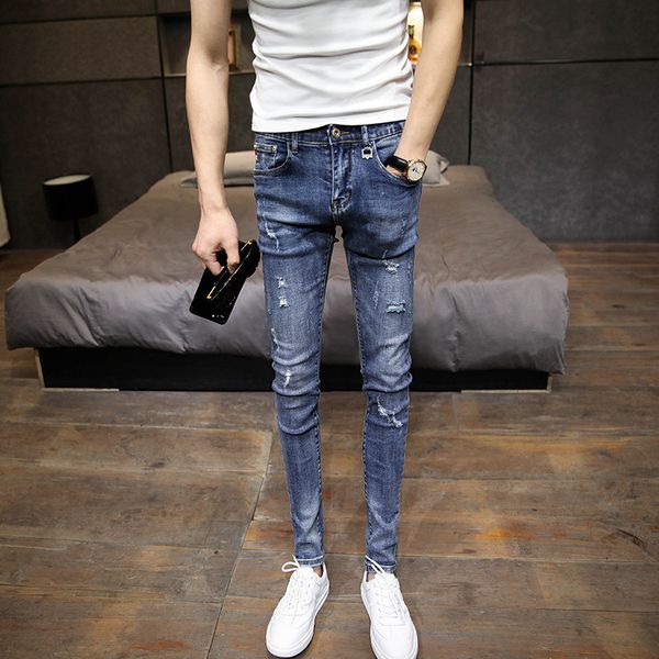 men's jeans wholesale 2021 teenagers retro stretch slim feet tight ankle length pants thin social spirit guy skinny men, Blue
men's jeans wholesale 2021 teenagers retro stretch slim feet tight ankle length pants thin social spirit guy skinny men, Blue