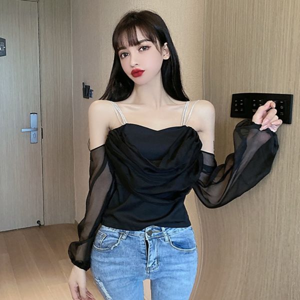 heavy industry crystal chain off-neck off-shoulder tube strap mesh lantern sleeve super fairy chiffon shirt womens fashion, White
heavy industry crystal chain off-neck off-shoulder tube strap mesh lantern sleeve super fairy chiffon shirt womens fashion, White