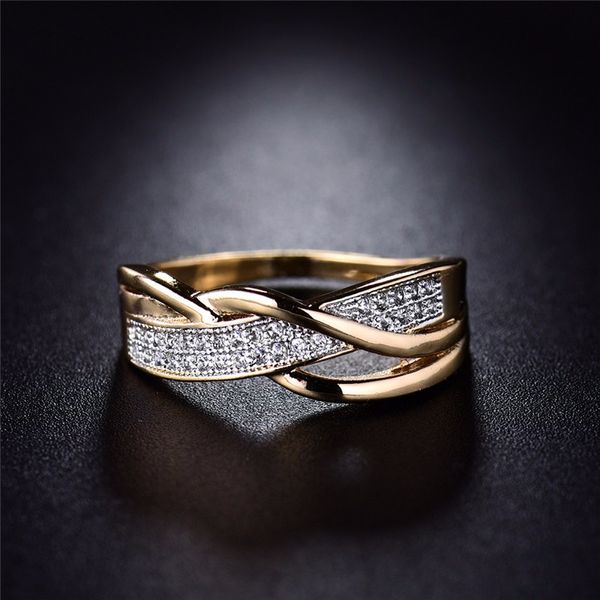 

2018 new fashion for women wedding curve geometry inlaid zircon ring gold color plating, Slivery;golden