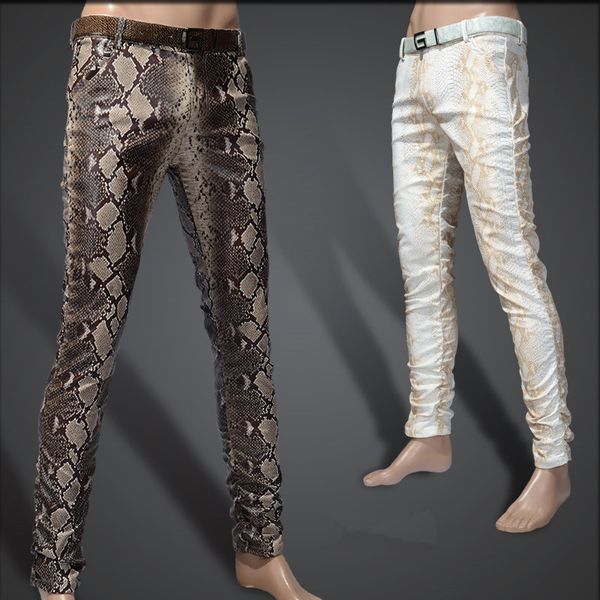 2019 fashion men slim faux python snake print leather pants men's personality pu leather trousers chandal male high quality, Black
2019 fashion men slim faux python snake print leather pants men's personality pu leather trousers chandal male high quality, Black