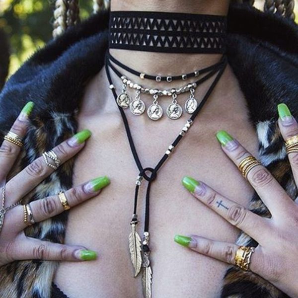 europe and america punk exaggeration necklace multilayer leaf pendant bandage cloth necklace bohemian retro coin neck band, Silver
europe and america punk exaggeration necklace multilayer leaf pendant bandage cloth necklace bohemian retro coin neck band, Silver