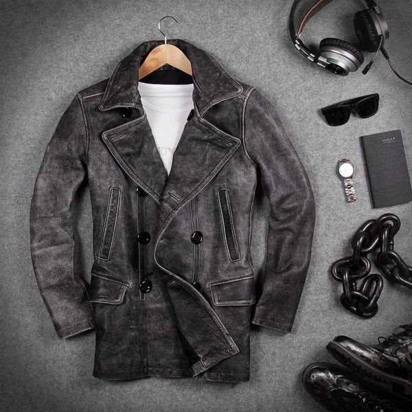 vintage retro genuine leather jacket men motorcycle 100% real cow cowhide mens double breasted male winter casual trench coats, Black
vintage retro genuine leather jacket men motorcycle 100% real cow cowhide mens double breasted male winter casual trench coats, Black