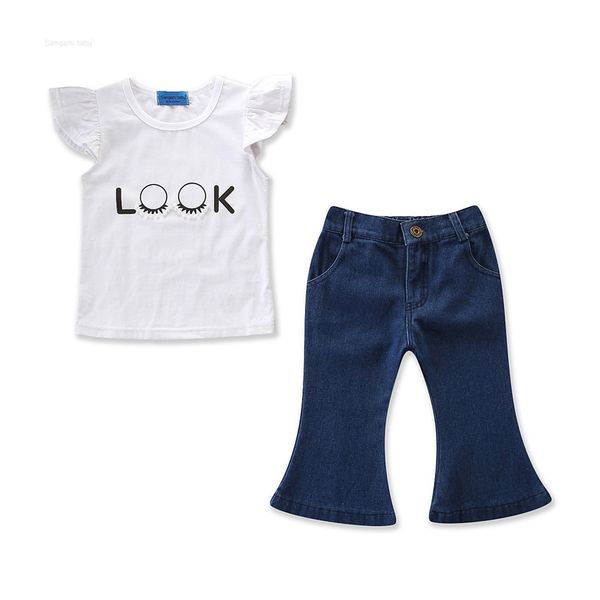 baby girls outfits 2019 new summer kids white letters t shirt+jeans flared trousers 2 pcs set children fashion clothing z11
baby girls outfits 2019 new summer kids white letters t shirt+jeans flared trousers 2 pcs set children fashion clothing z11
