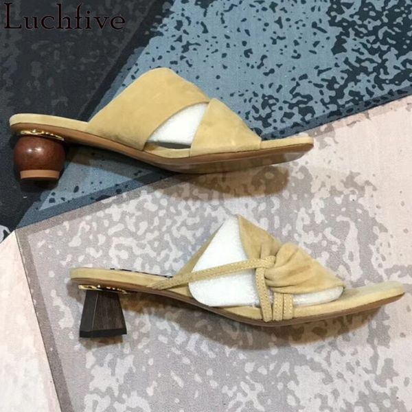 wood block heels slippers woman suede open toe ladies shoes slip on shoes woman apricot zapatos mujer, Black 
wood block heels slippers woman suede open toe ladies shoes slip on shoes woman apricot zapatos mujer, Black