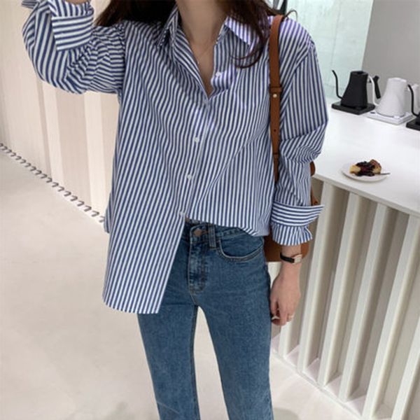 korea 2020 blue and white vertical striped shirt women's long sleeve 2020 loose mid-length all-match casual shirt famale1fyh
korea 2020 blue and white vertical striped shirt women's long sleeve 2020 loose mid-length all-match casual shirt famale1fyh