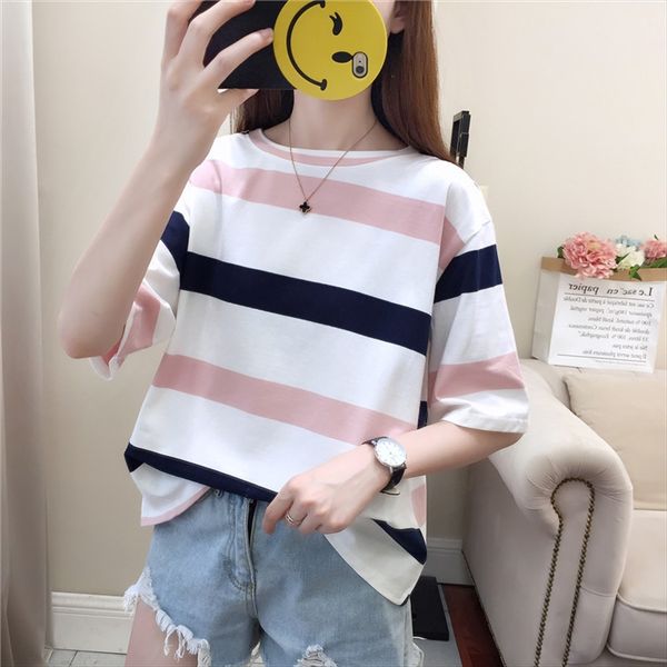 2020 fashion striped t- women's short sleeve loose women's summer versatile half t- shirt sleeve ins base shirt, White
2020 fashion striped t- women's short sleeve loose women's summer versatile half t- shirt sleeve ins base shirt, White