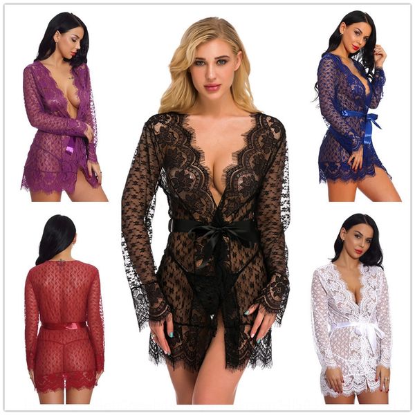 o9ysd women's underwear lace pajamas lace flower thin underwear black mesh transparent pajamas soft and comfortable cardigan night, Blue;red
o9ysd women's underwear lace pajamas lace flower thin underwear black mesh transparent pajamas soft and comfortable cardigan night, Blue;red