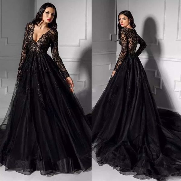 Black Long Sleeve Prom Formal Dresses 2019 Sexy Lace Organza V-neck Sheer Back V-neck arabic dubai Occasion Evening Gowns Robe De Mariee
Black Long Sleeve Prom Formal Dresses 2019 Sexy Lace Organza V-neck Sheer Back V-neck arabic dubai Occasion Evening Gowns Robe De Mariee