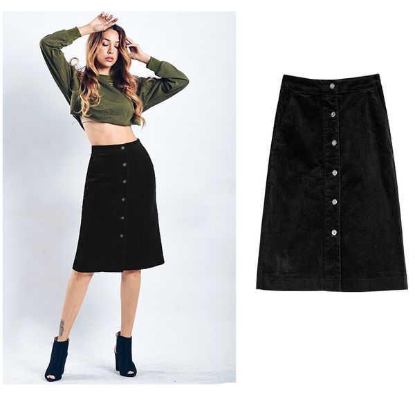 2018 high waist women skirt corduroy women a-line spring skirt vintage single button black femme elastic waist
2018 high waist women skirt corduroy women a-line spring skirt vintage single button black femme elastic waist