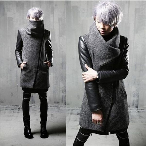 winter men inclined zipper leather patchwork woolen trench coat long jacket men slim fit punk hip hop coat gothic warm jackets, Tan;black
winter men inclined zipper leather patchwork woolen trench coat long jacket men slim fit punk hip hop coat gothic warm jackets, Tan;black