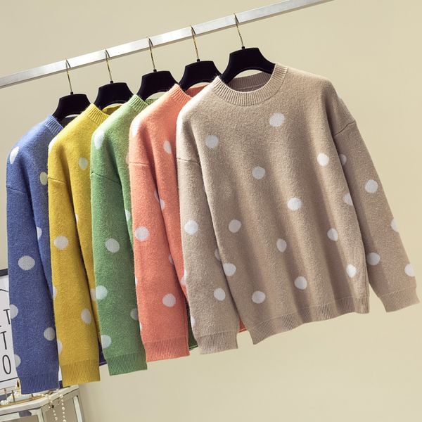 2019 new women polka dot knit soft sweater casual o neck loose cashmere pullovers vintage long sleeve autumn winter lady jumpers
2019 new women polka dot knit soft sweater casual o neck loose cashmere pullovers vintage long sleeve autumn winter lady jumpers