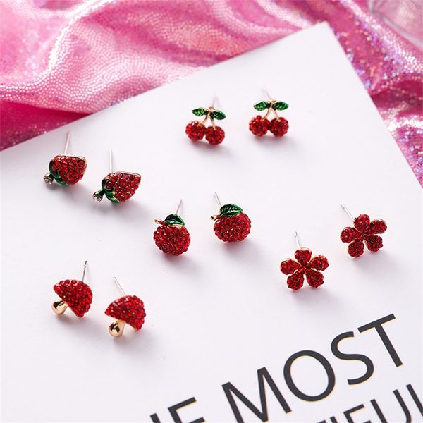 2020 cherry strawberry apple fruit earrings small fresh crystal flower mushroom inlaid crystal ladies earrings jewelry gift, Golden;silver
2020 cherry strawberry apple fruit earrings small fresh crystal flower mushroom inlaid crystal ladies earrings jewelry gift, Golden;silver