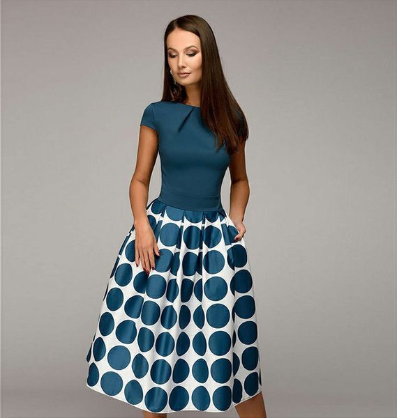 vintage dot printing patchwork a-line dresses women summer short sleeves round neck casual dress female vestidos, Black;gray 
vintage dot printing patchwork a-line dresses women summer short sleeves round neck casual dress female vestidos, Black;gray
