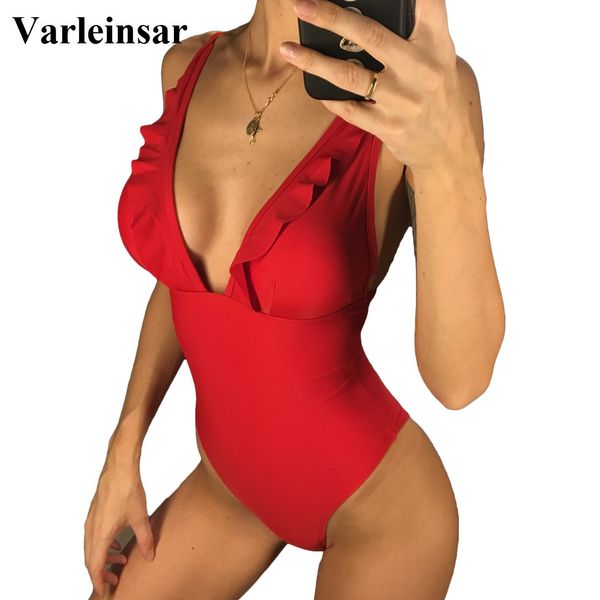 2019 full back v neck ruffled frill trim red one piece swimsuit women swimwear female bather bathing suit swim lady v473, White;black
2019 full back v neck ruffled frill trim red one piece swimsuit women swimwear female bather bathing suit swim lady v473, White;black