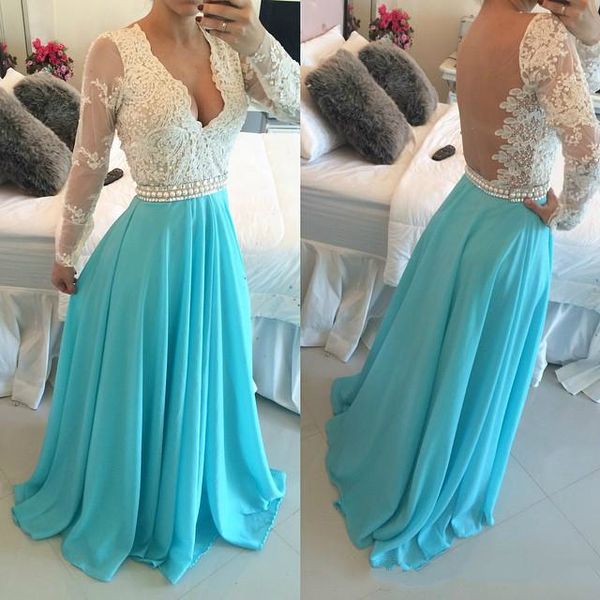 chic evening dresses with long sleeves white lace pearl beaded sky blue arabic formal prom gowns see tough back robe de soiree, Black;red
chic evening dresses with long sleeves white lace pearl beaded sky blue arabic formal prom gowns see tough back robe de soiree, Black;red