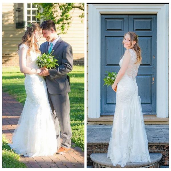 2020 romantic v-neck mermaid wedding dresses sleeveless lace wedding dresses with covered button up see through long boho wedding dresses, White
2020 romantic v-neck mermaid wedding dresses sleeveless lace wedding dresses with covered button up see through long boho wedding dresses, White