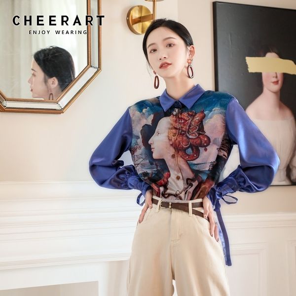cheerart renaissance satin blouse women long sleeve blue oil painting print collared shirt ladies lantern sleeve blouse, White
cheerart renaissance satin blouse women long sleeve blue oil painting print collared shirt ladies lantern sleeve blouse, White