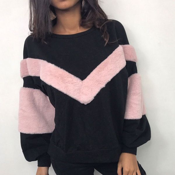 new warm women plush sweatshirt stitching long sleeve patchwork pullover sweatshirt jumper, Black
new warm women plush sweatshirt stitching long sleeve patchwork pullover sweatshirt jumper, Black