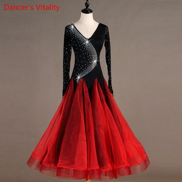 2019 v-neck ballroom dress woman's dresses dance hall diamond dance dress waltz modern tango color matching, Black;red
2019 v-neck ballroom dress woman's dresses dance hall diamond dance dress waltz modern tango color matching, Black;red